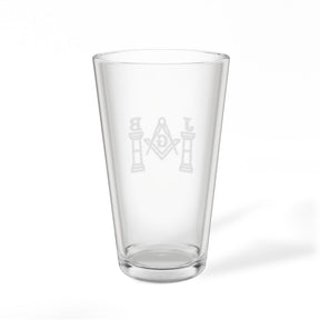 Master Mason Blue Lodge Pint Glass - Square & Compasses G with J&B Pillars