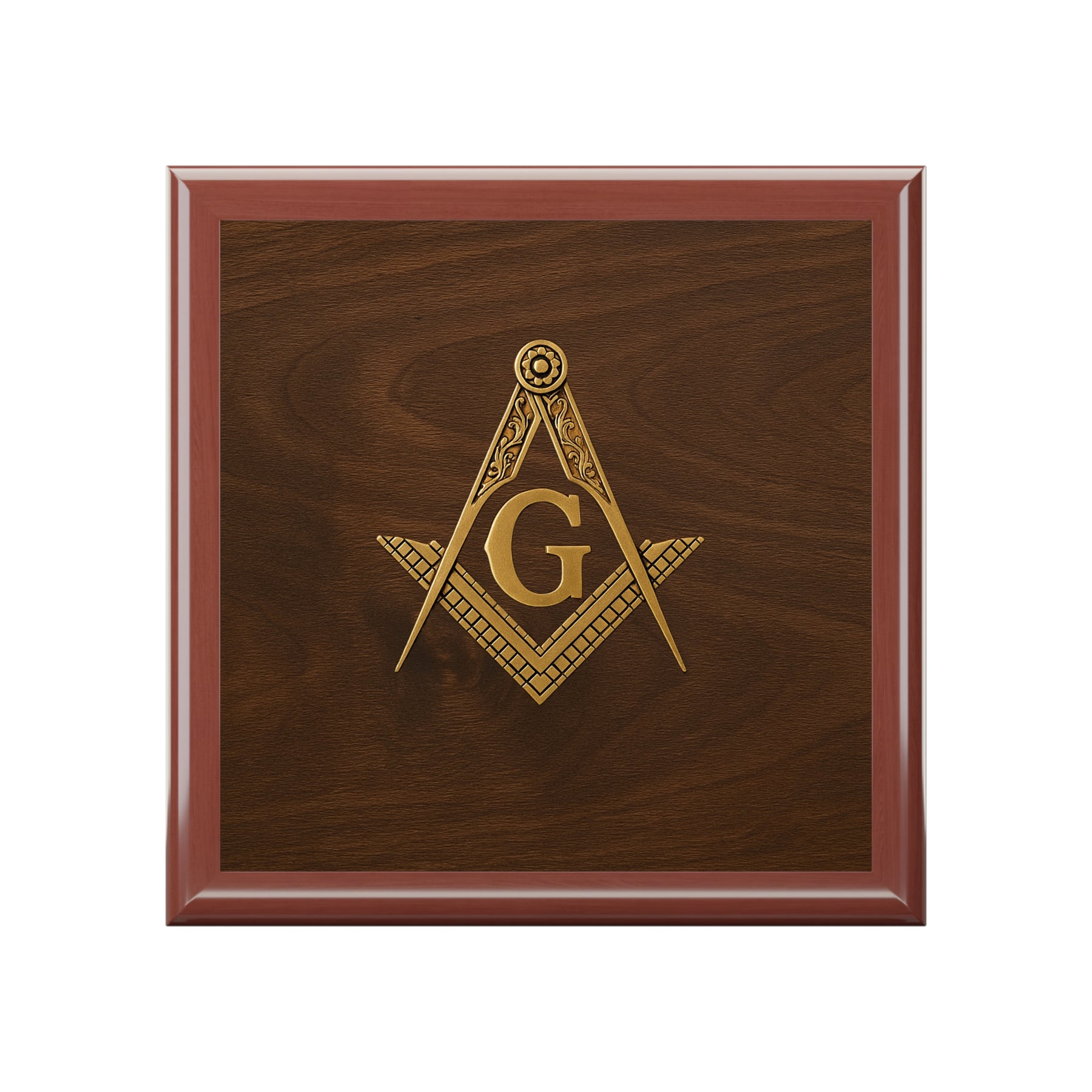 Master Mason Blue Lodge Jewelry Box - Gold Square & Compasses with G Emblem