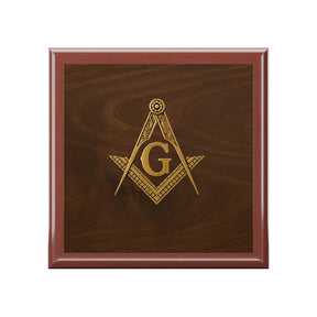 Master Mason Blue Lodge Jewelry Box - Gold Square & Compasses with G Emblem