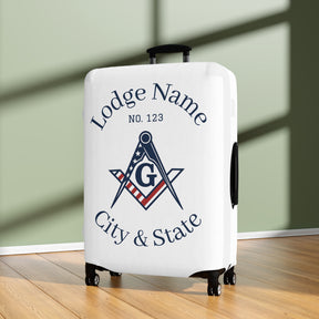 Master Mason Blue Lodge Luggage Cover - S&C G American Flag Print with Customization