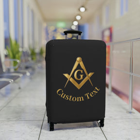 Master Mason Blue Lodge Luggage Cover - Gold Square & Compass G with Custom Text