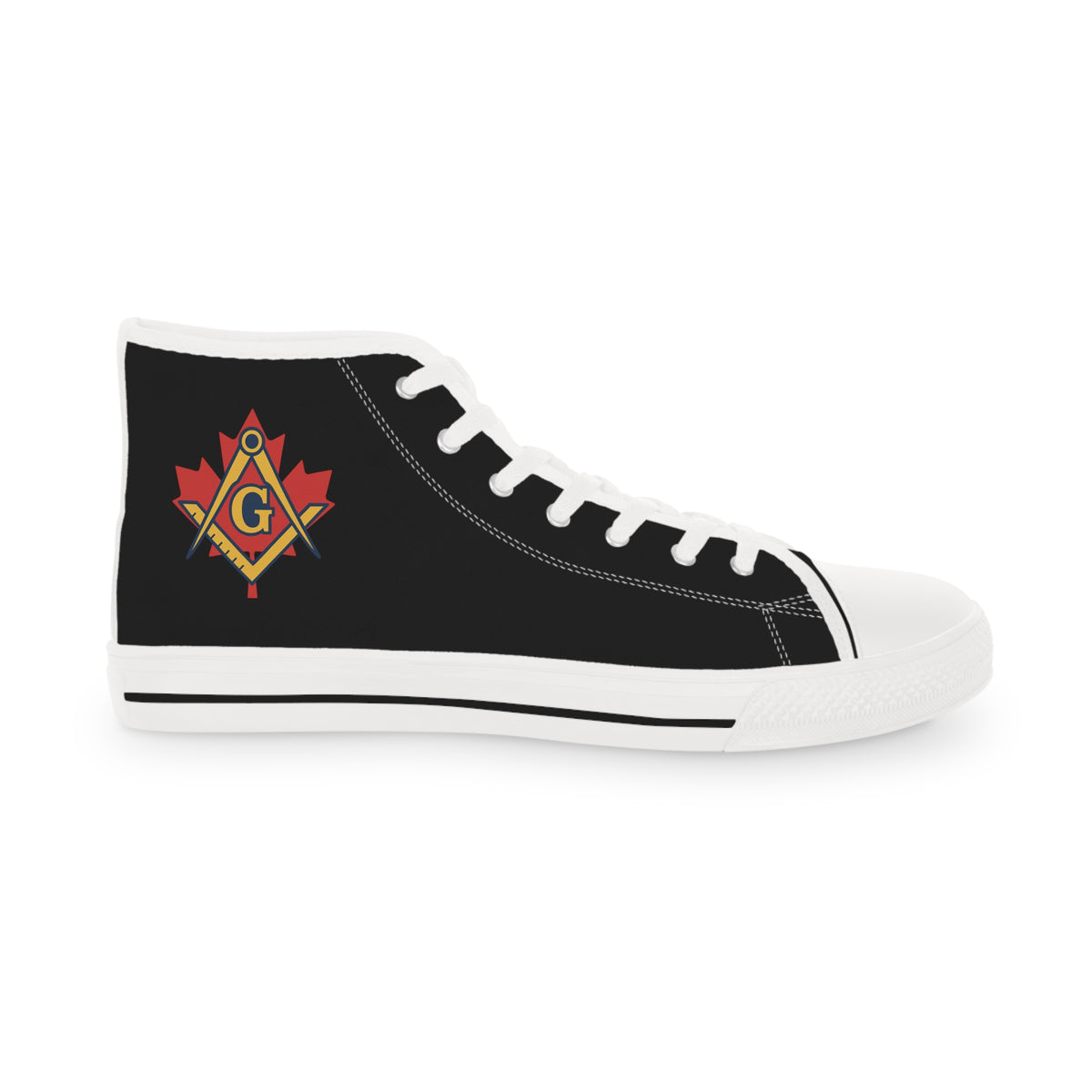 Master Mason Blue Lodge Canada Jurisdiction Sneaker - High Top Black & White Sole Maple Leaf - Bricks Masons