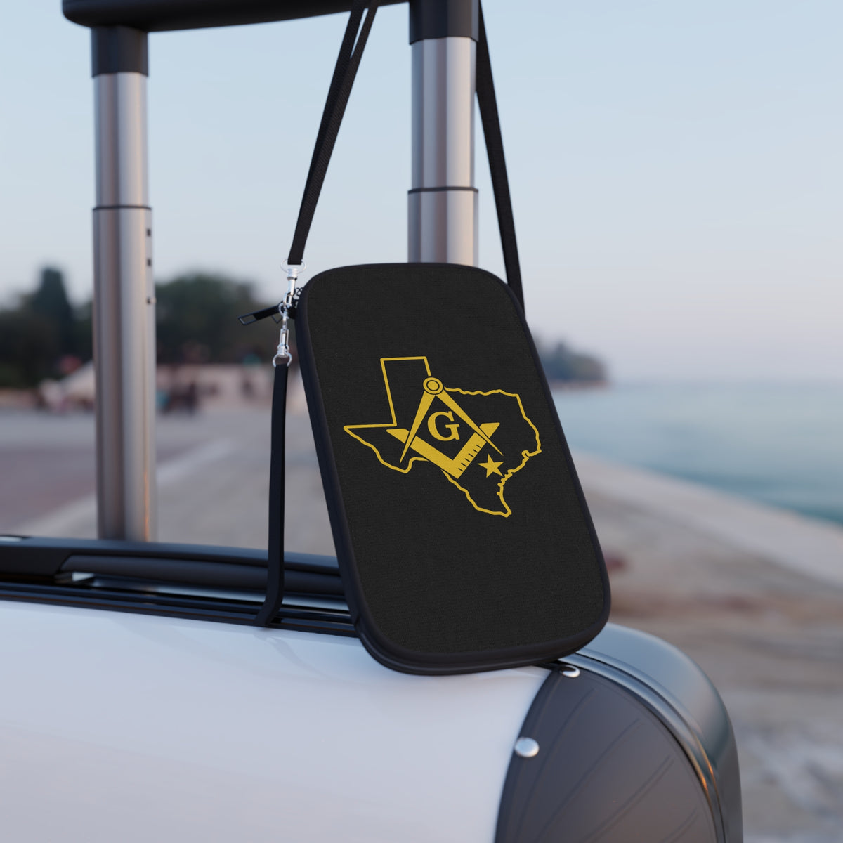 Master Mason Blue Lodge Passport Wallet - Black Texas Mason With Shoulder & Wrist Strap - Bricks Masons