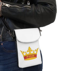 PYCH Cell Phone Wallet - White Microfiber Leather With Crown - Bricks Masons