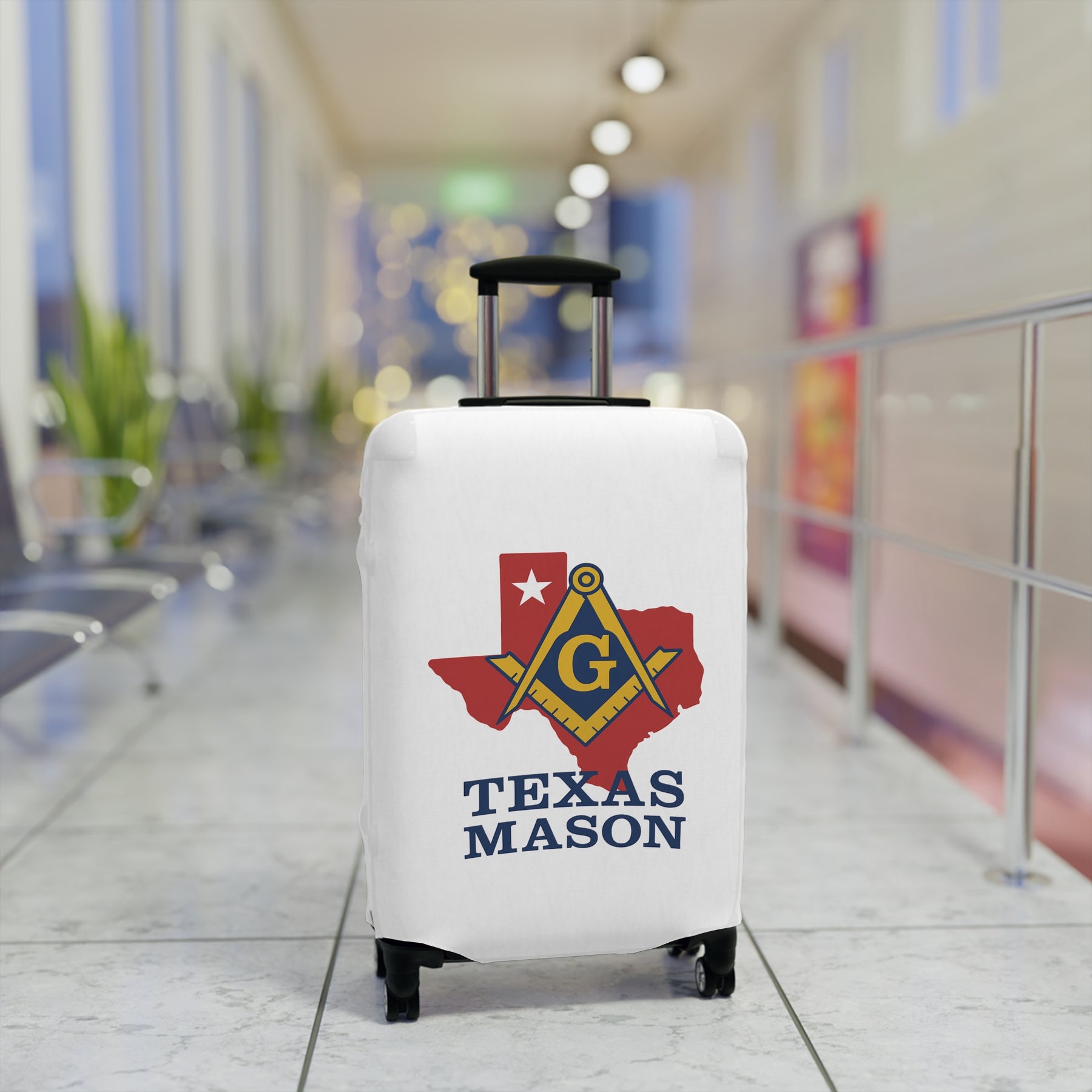 Master Mason Blue Lodge Luggage Cover - Square & Compass G Texas Map