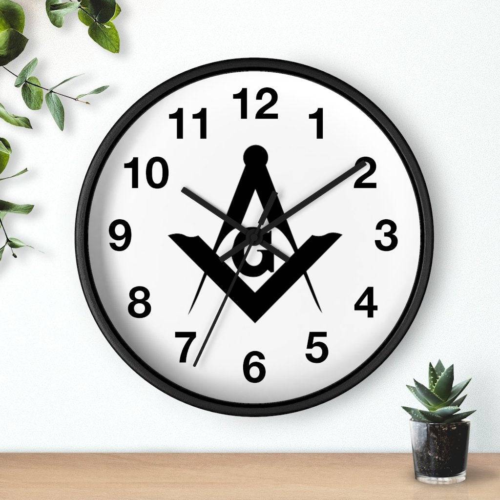 Master Mason Blue Lodge Clock - Wooden Frame Square & Compass G