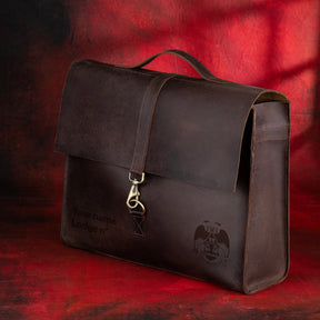 32nd Degree Scottish Rite Briefcase - Wings Down Genuine Cow Leather Convertible Bag - Bricks Masons