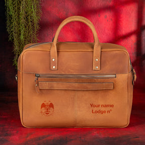 32nd Degree Scottish Rite Briefcase - Wings Down Brown Leather - Bricks Masons