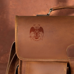 32nd Degree Scottish Rite Briefcase - Wings Up Genuine Leather Crazy Horse Finish - Bricks Masons