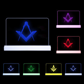 Master Mason Blue Lodge LED Sign - 3D Glowing light - Bricks Masons