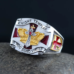 Knights Templar Ring - In Hoc Signo Vinces Sterling Silver With Crown