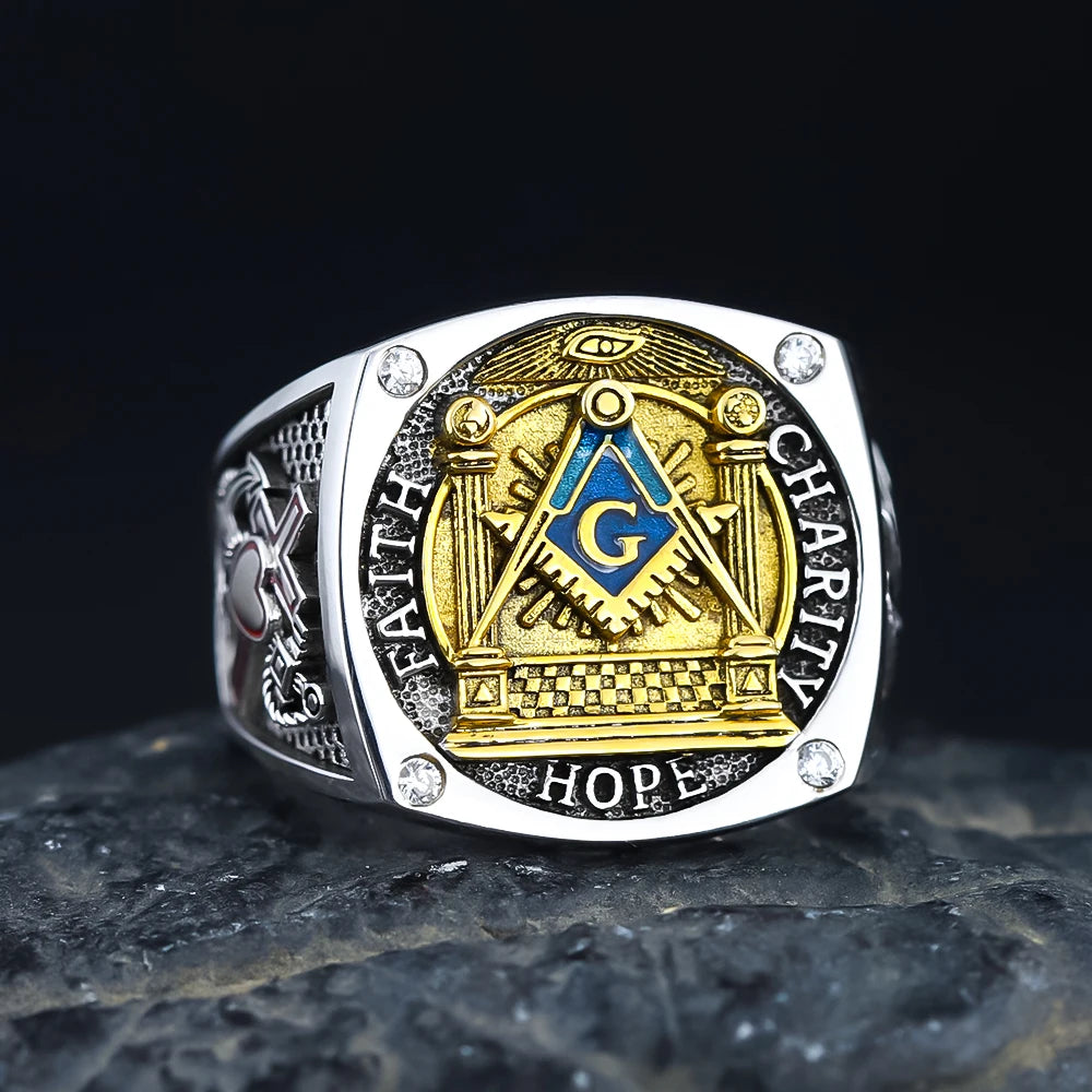 Meister-Freimaurer-Ring der Blauen Loge – Sterlingsilber, Symbol für Glaube, Hoffnung und Nächstenliebe mit S&amp;C G