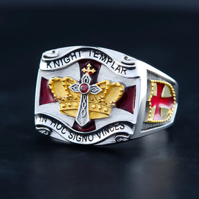 Knights Templar Ring - In Hoc Signo Vinces Sterling Silver With Crown