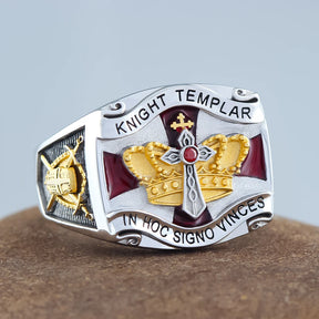 Knights Templar Ring - In Hoc Signo Vinces Sterling Silver With Crown