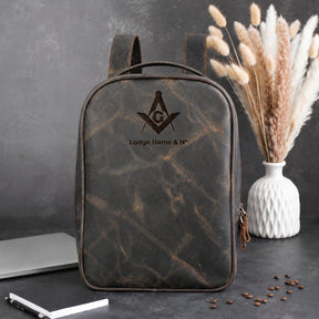 Master Mason Blue Lodge Backpack - Crazy Horse Leather With Zipper Opening Customizable