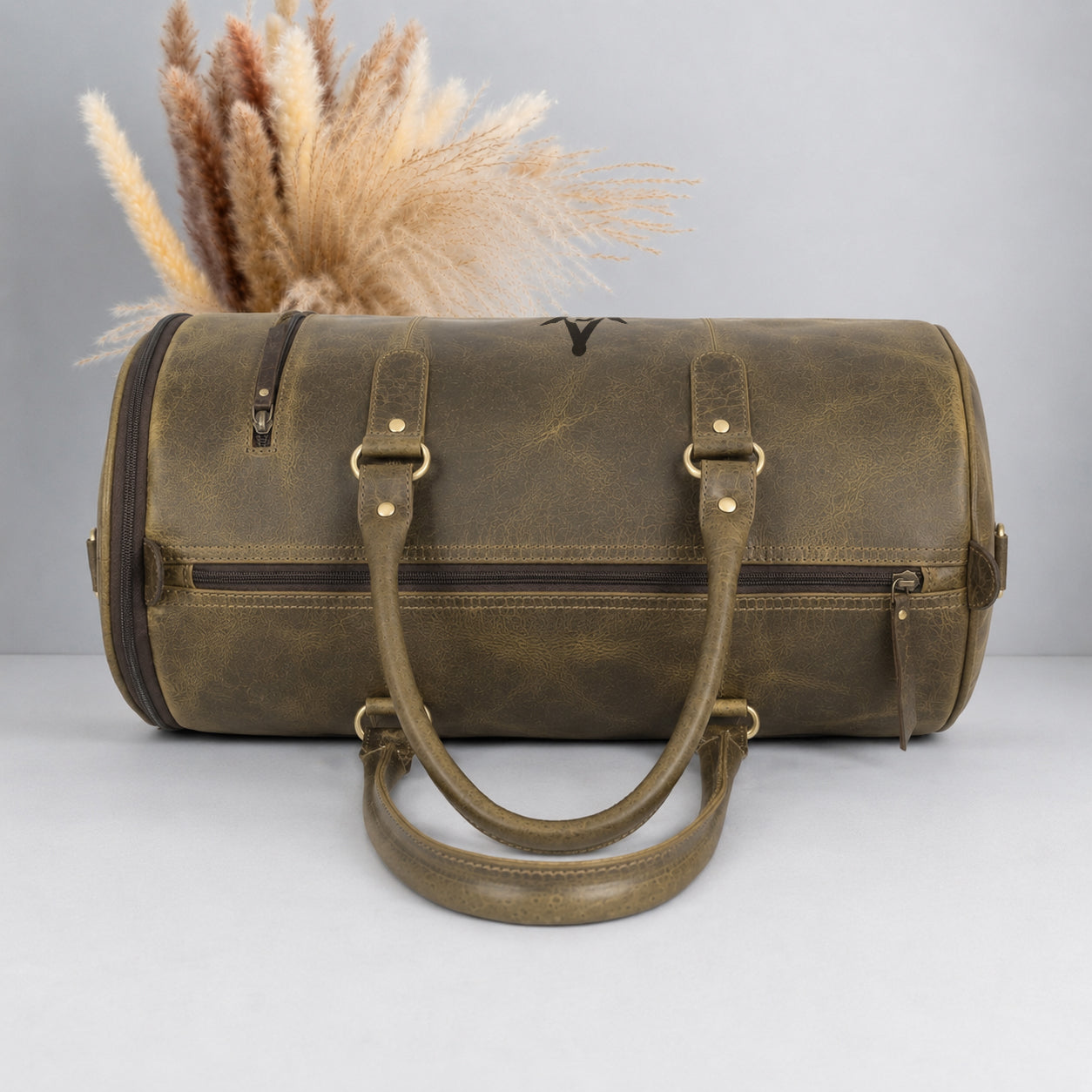 Past Master Blue Lodge Travel Bag - Premium Leather Round Duffle Shape & Strong Handles