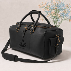 Past Master Blue Lodge Travel Bag - Black Matt Leather With Antique Metal