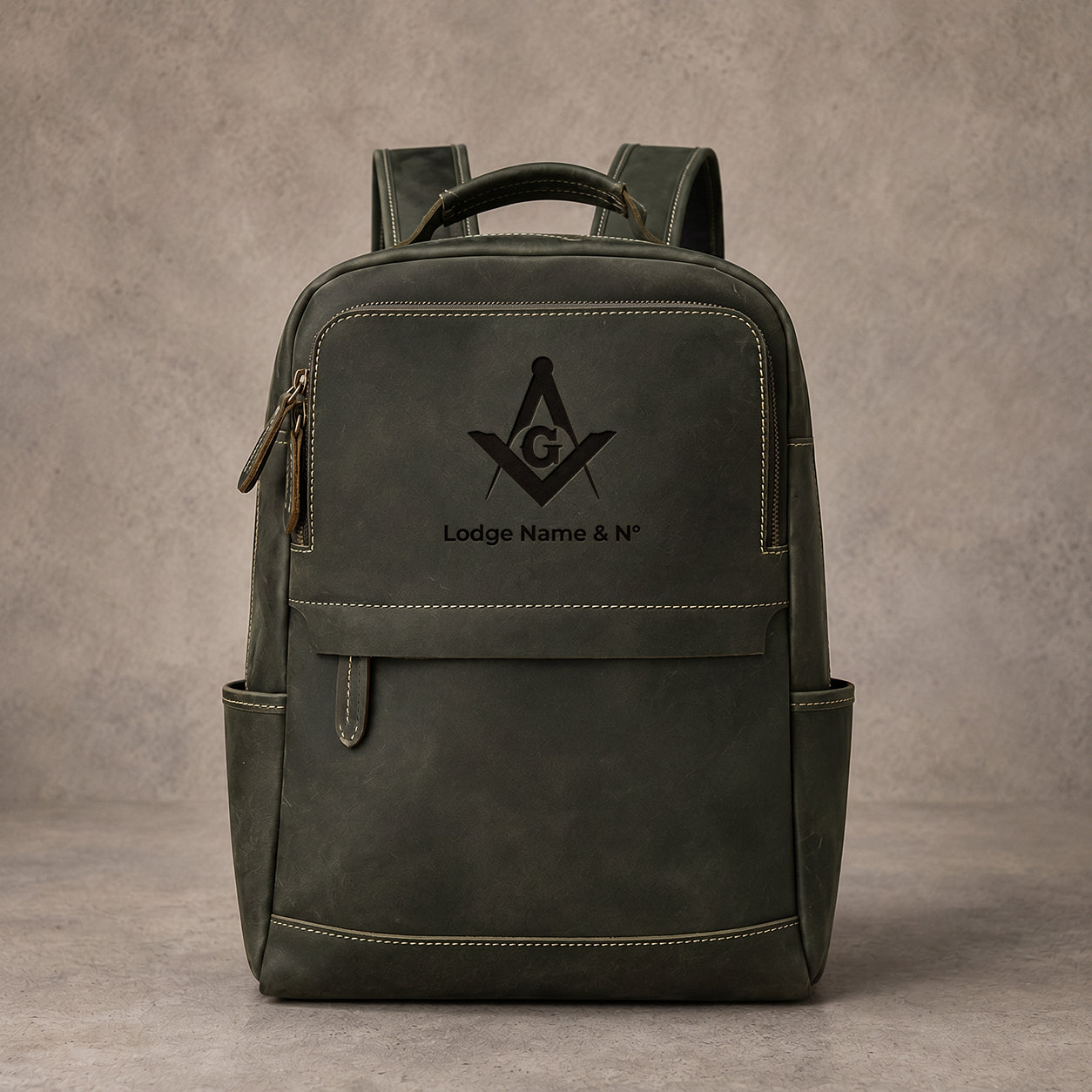 Master Mason Blue Lodge Backpack - Dark Olive Green Premium Full-Grain Leather