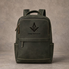 Master Mason Blue Lodge Backpack - Dark Olive Green Premium Full-Grain Leather