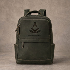 Past Master Blue Lodge Backpack - Dark Olive Green Premium Full-Grain Leather Customizable