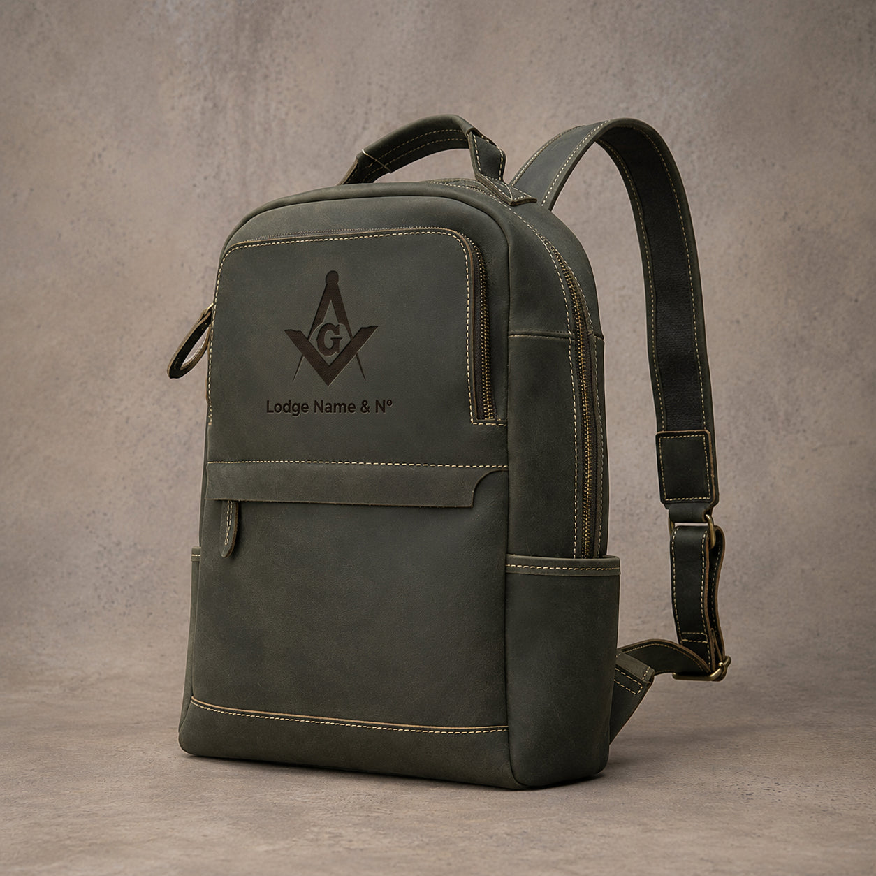 Master Mason Blue Lodge Backpack - Dark Olive Green Premium Full-Grain Leather