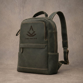 Past Master Blue Lodge Backpack - Dark Olive Green Premium Full-Grain Leather Customizable