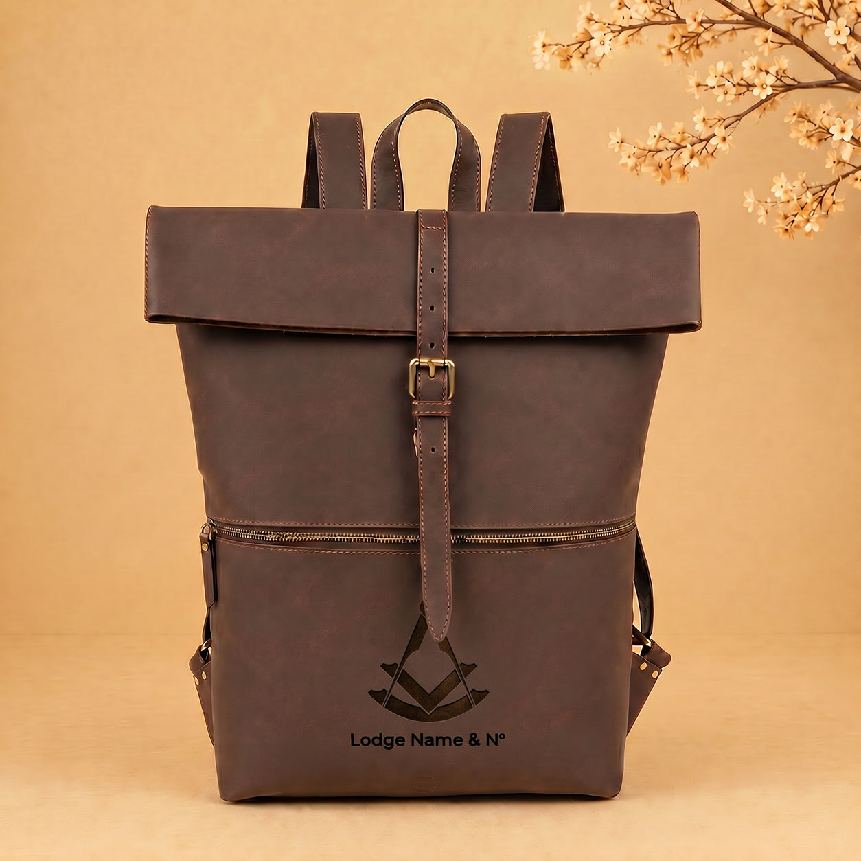 Past Master Blue Lodge Backpack - Customizable Crazy Horse Leather With Roll-top Flap