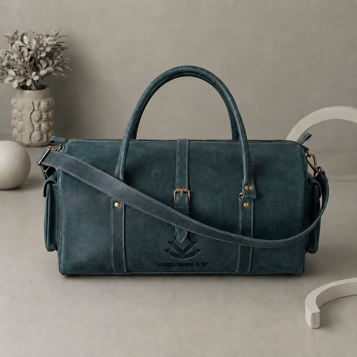 Past Master Blue Lodge Travel Bag - Crazy Horse Leather Round Duffle Shape
