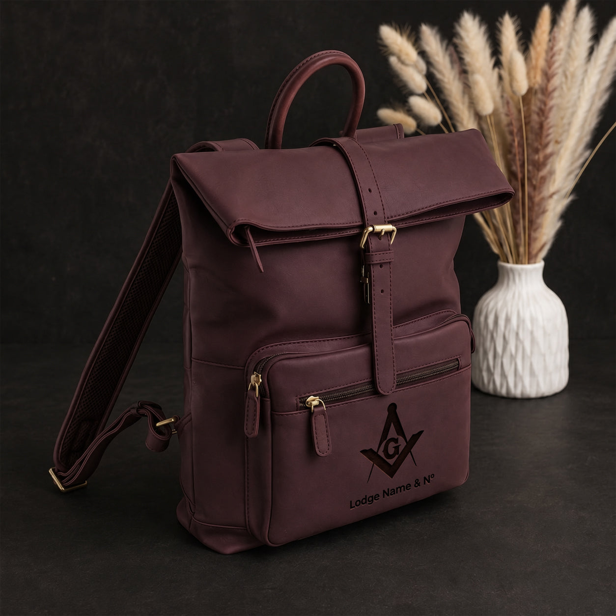 Master Mason Blue Lodge Backpack - Burgundy Crazy Horse Leather With Adjustable Straps