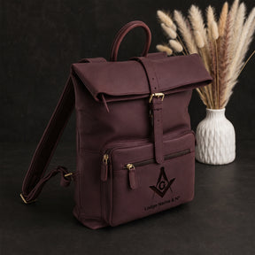 Master Mason Blue Lodge Backpack - Burgundy Crazy Horse Leather With Adjustable Straps