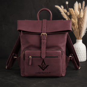 Master Mason Blue Lodge Backpack - Burgundy Crazy Horse Leather With Adjustable Straps