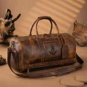 Master Mason Blue Lodge Travel Bag - Hazelnut Leather With Side Pockets