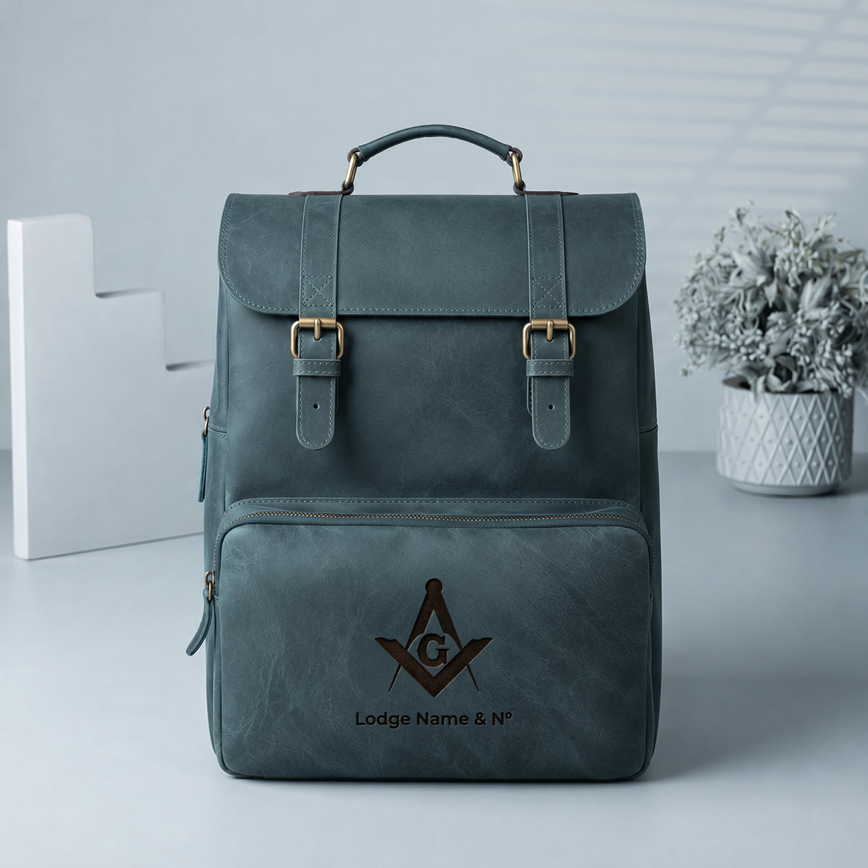 Master Mason Blue Lodge Backpack - Premium Crazy Horse Leather With Buckle Straps