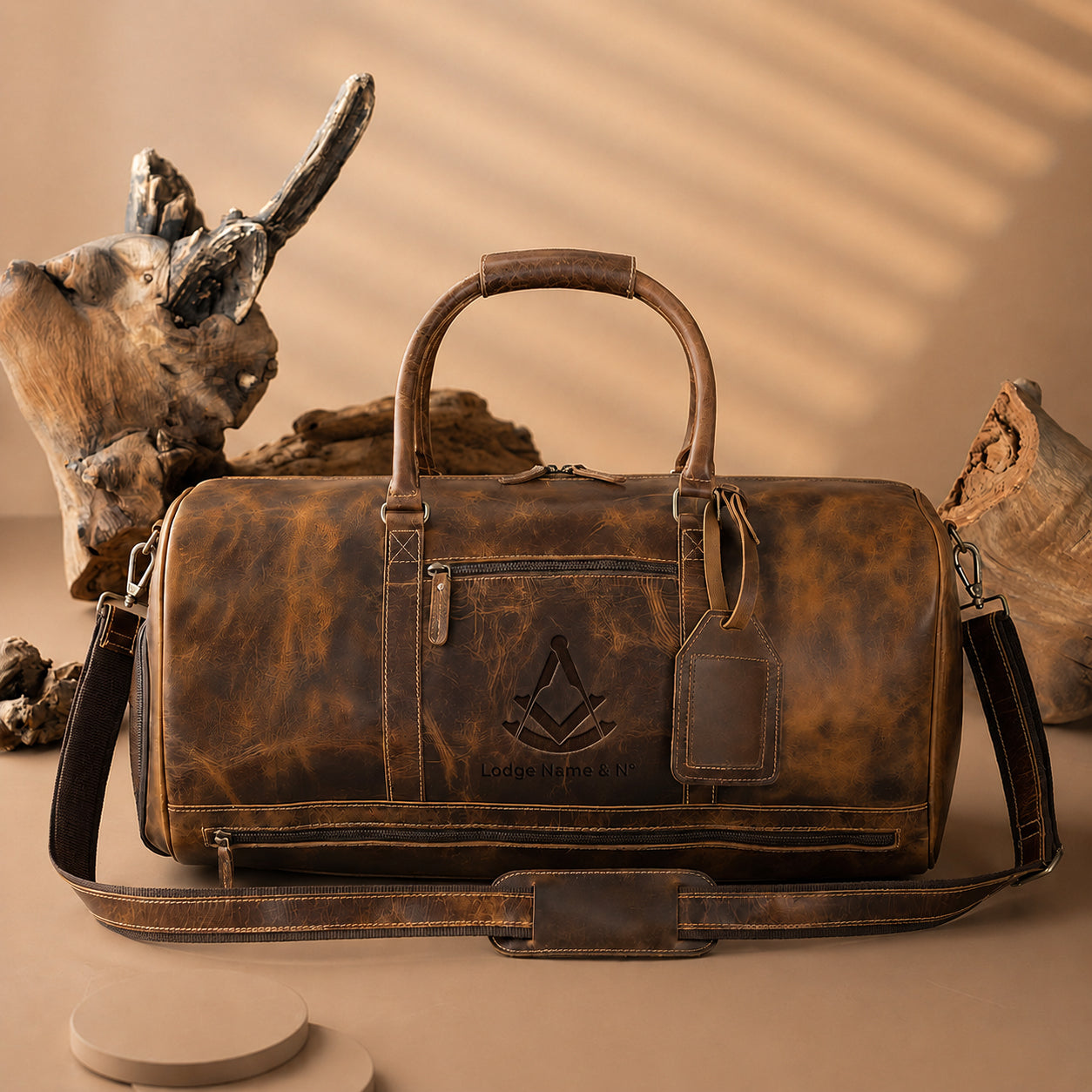 Past Master Blue Lodge Travel Bag - Hazelnut Leather With Side Pockets