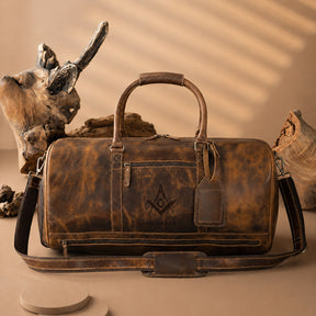 Master Mason Blue Lodge Travel Bag - Hazelnut Leather With Side Pockets