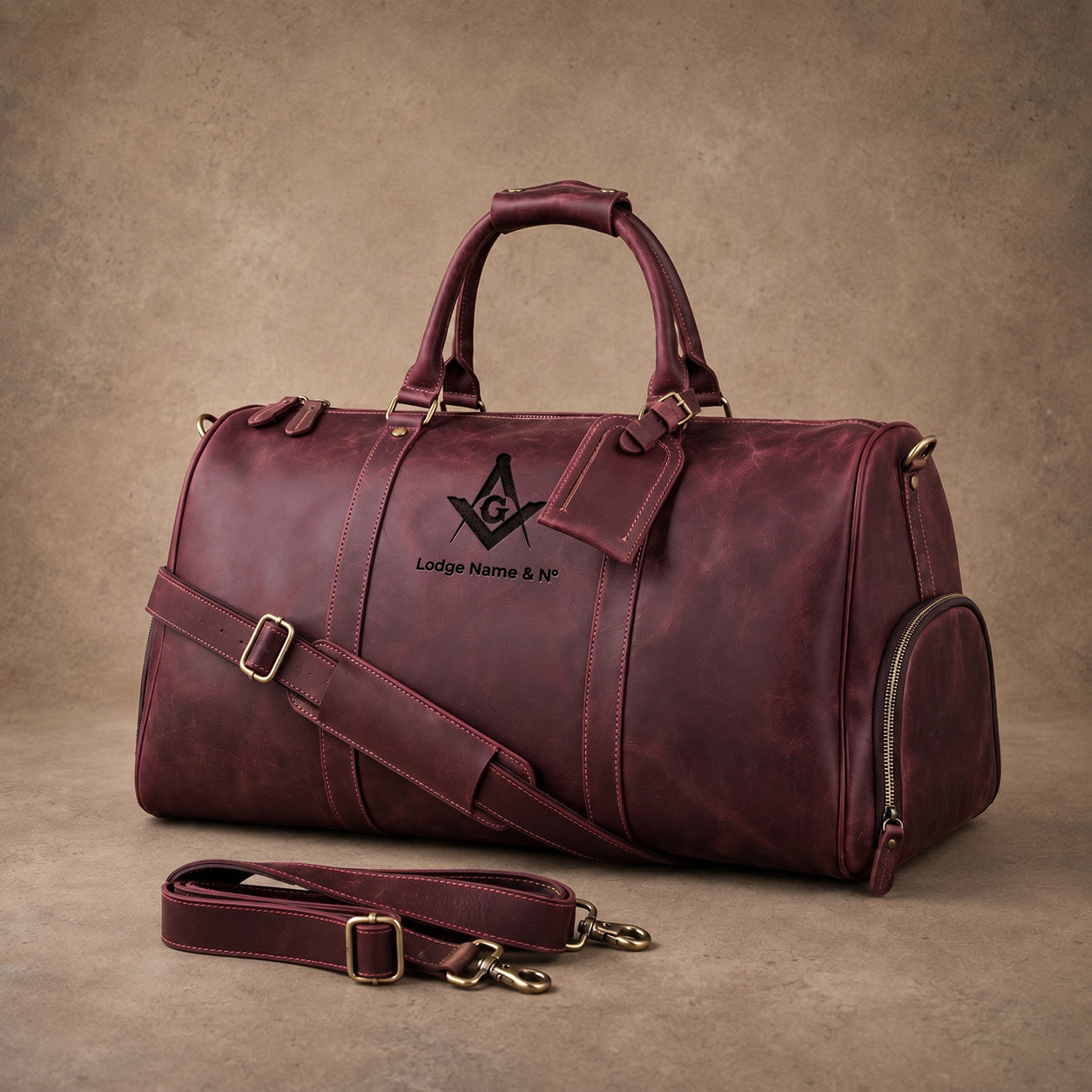 Master Mason Blue Lodge Travel Bag - Ruby Premium Crazy Horse Leather