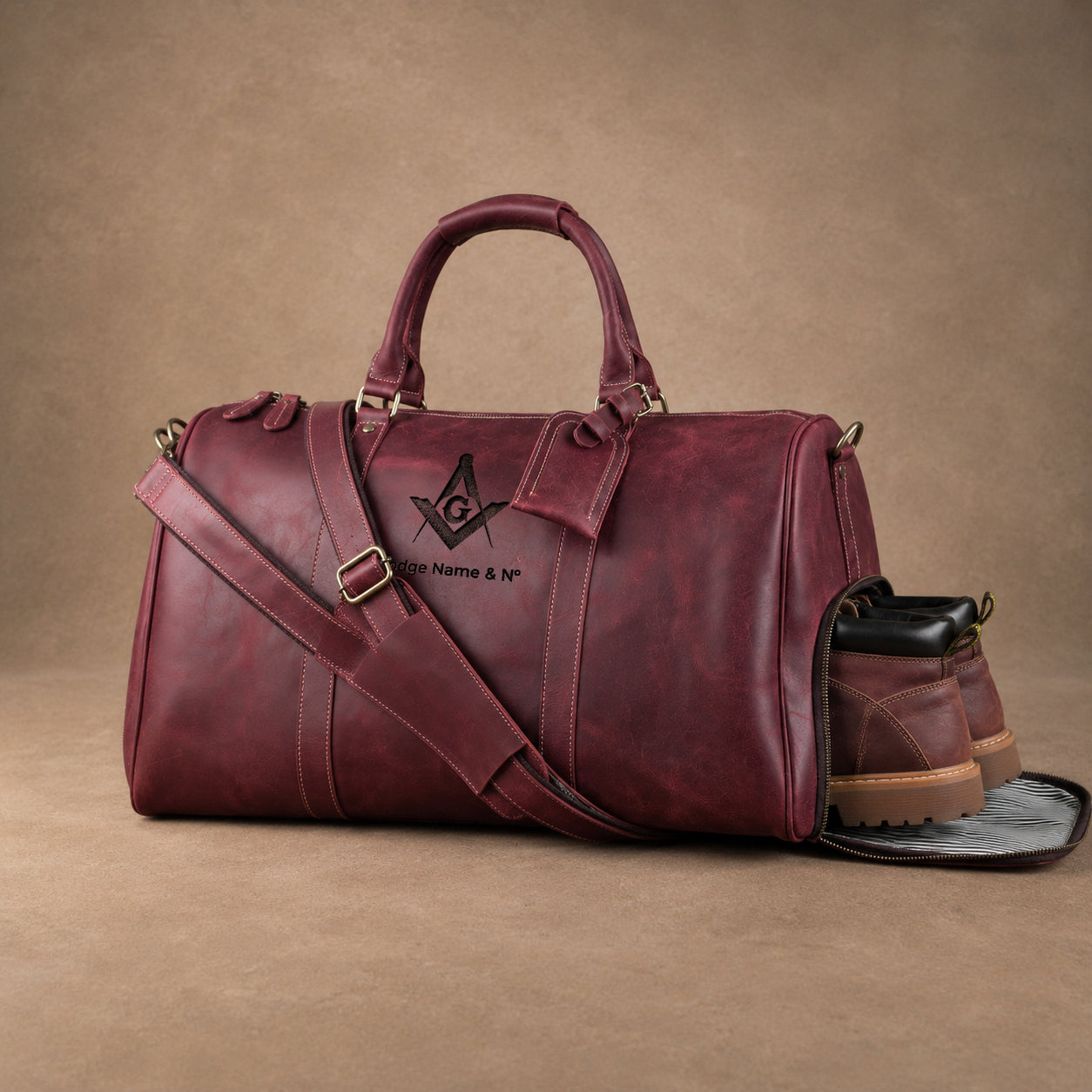 Master Mason Blue Lodge Travel Bag - Ruby Premium Crazy Horse Leather