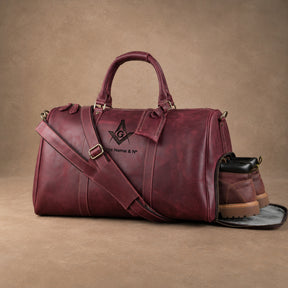 Master Mason Blue Lodge Travel Bag - Ruby Premium Crazy Horse Leather