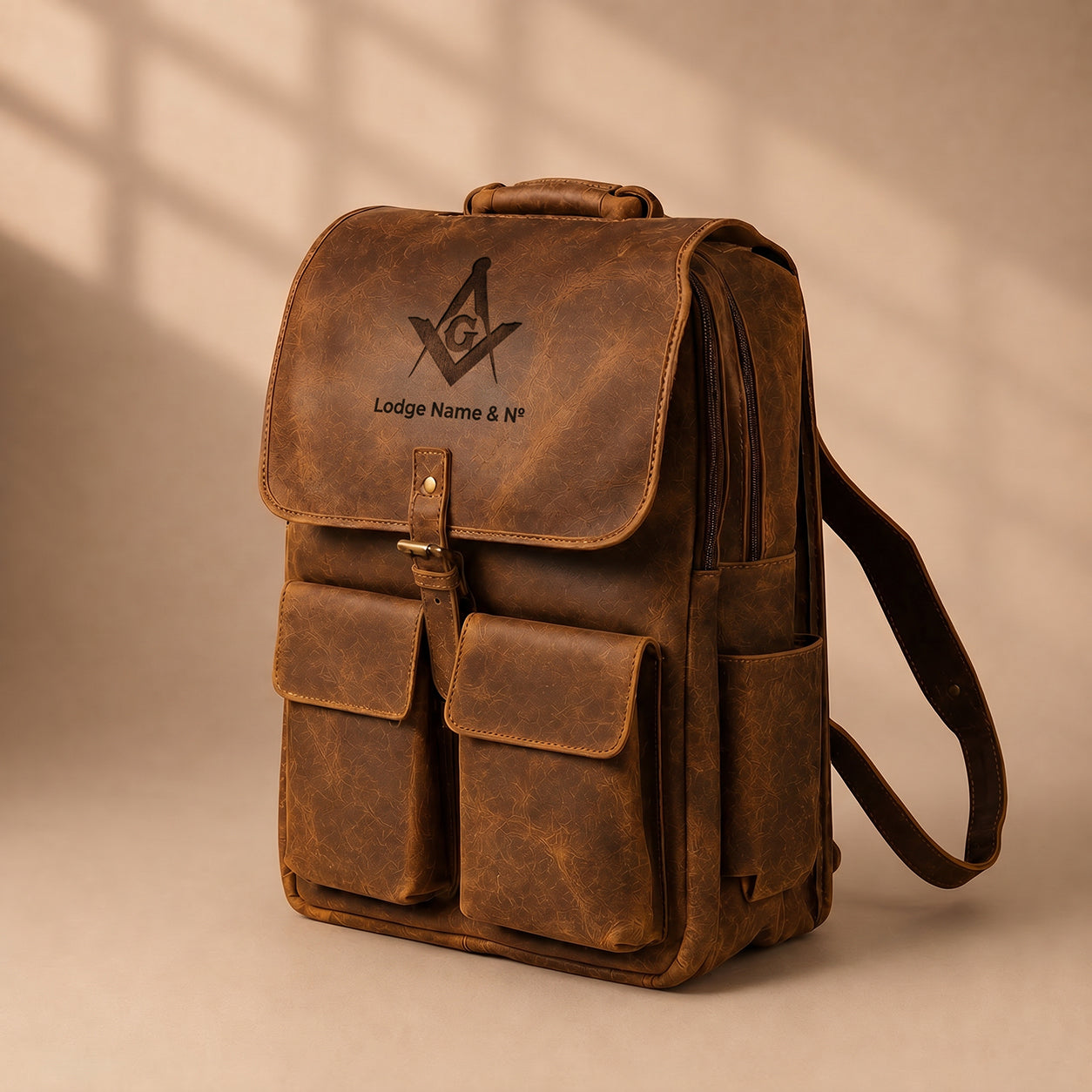Master Mason Blue Lodge Backpack - Hazelnut Full-grain Buffalo Leather With Pockets