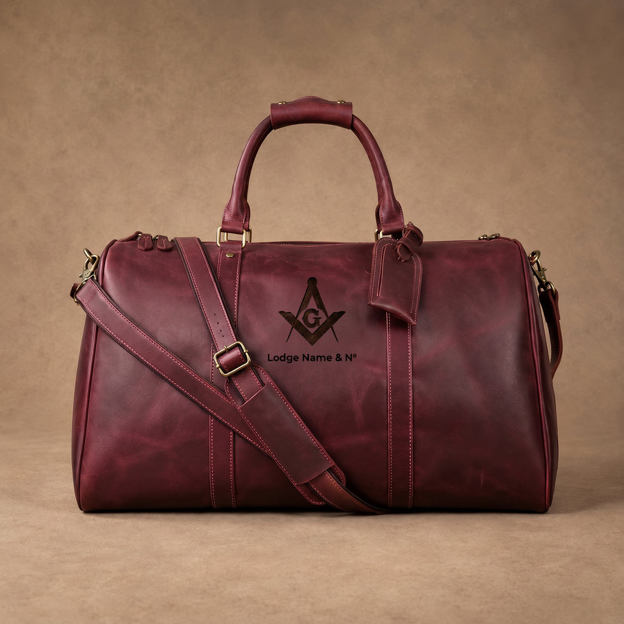 Master Mason Blue Lodge Travel Bag - Ruby Premium Crazy Horse Leather