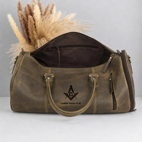 Master Mason Blue Lodge Travel Bag - Premium Leather Round Duffle Shape Customizable