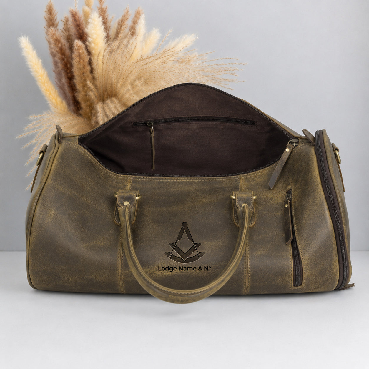 Past Master Blue Lodge Travel Bag - Premium Leather Round Duffle Shape & Strong Handles