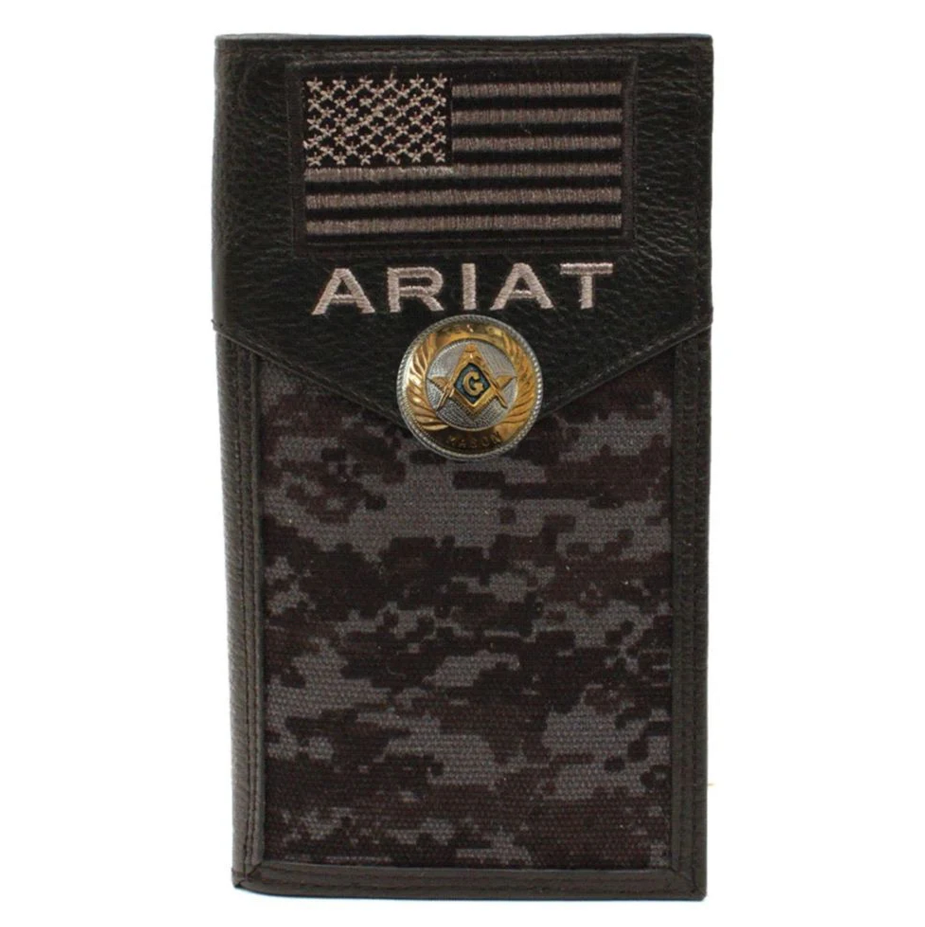 Master Mason Blue Lodge  Wallet - Ariat Green Digital Camo US Flag