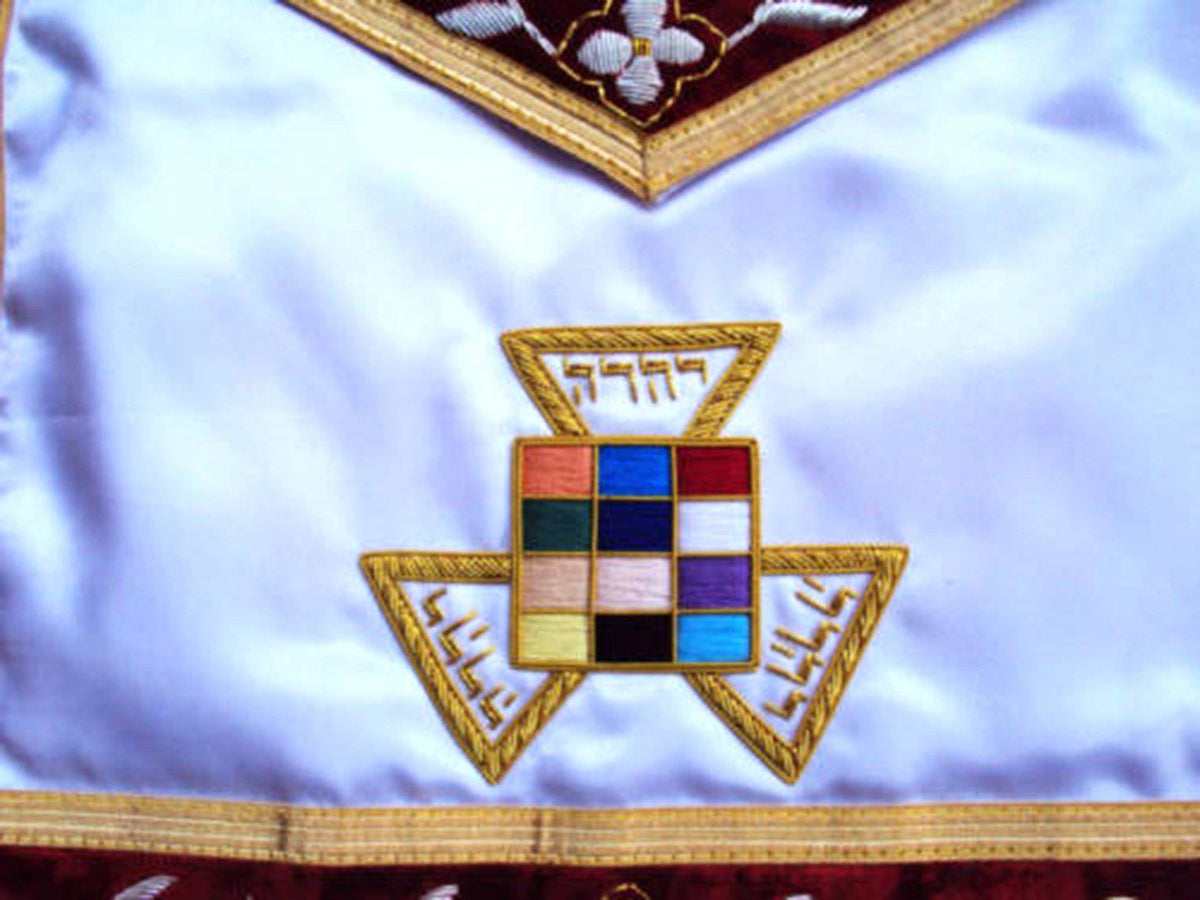 Past High Priest Royal Arch Chapter Apron - White Silk Satin & Red Velvet - Bricks Masons