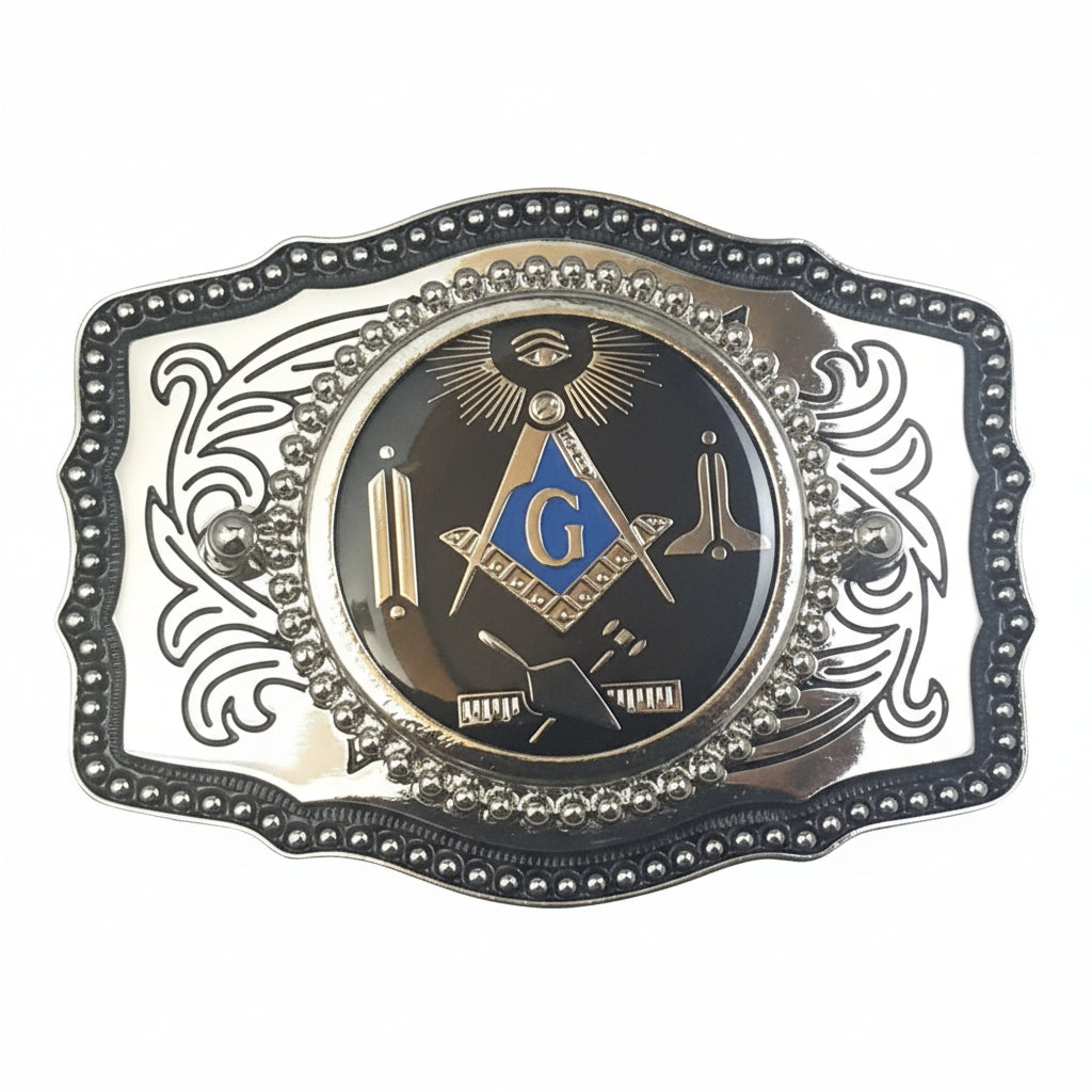 Master Mason Blue Lodge Belt Buckle - Silver Working Tools