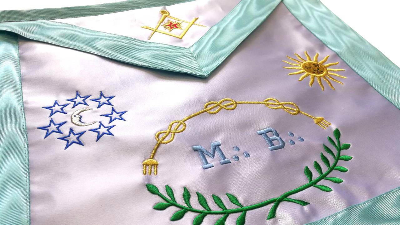 Master Mason Blue Lodge French Apron - Sky Blue Silk & Moire Moon & Sun