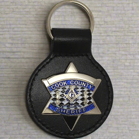 Master Mason Blue Lodge Keychain - Black Leather Cook County Sheriff - Bricks Masons