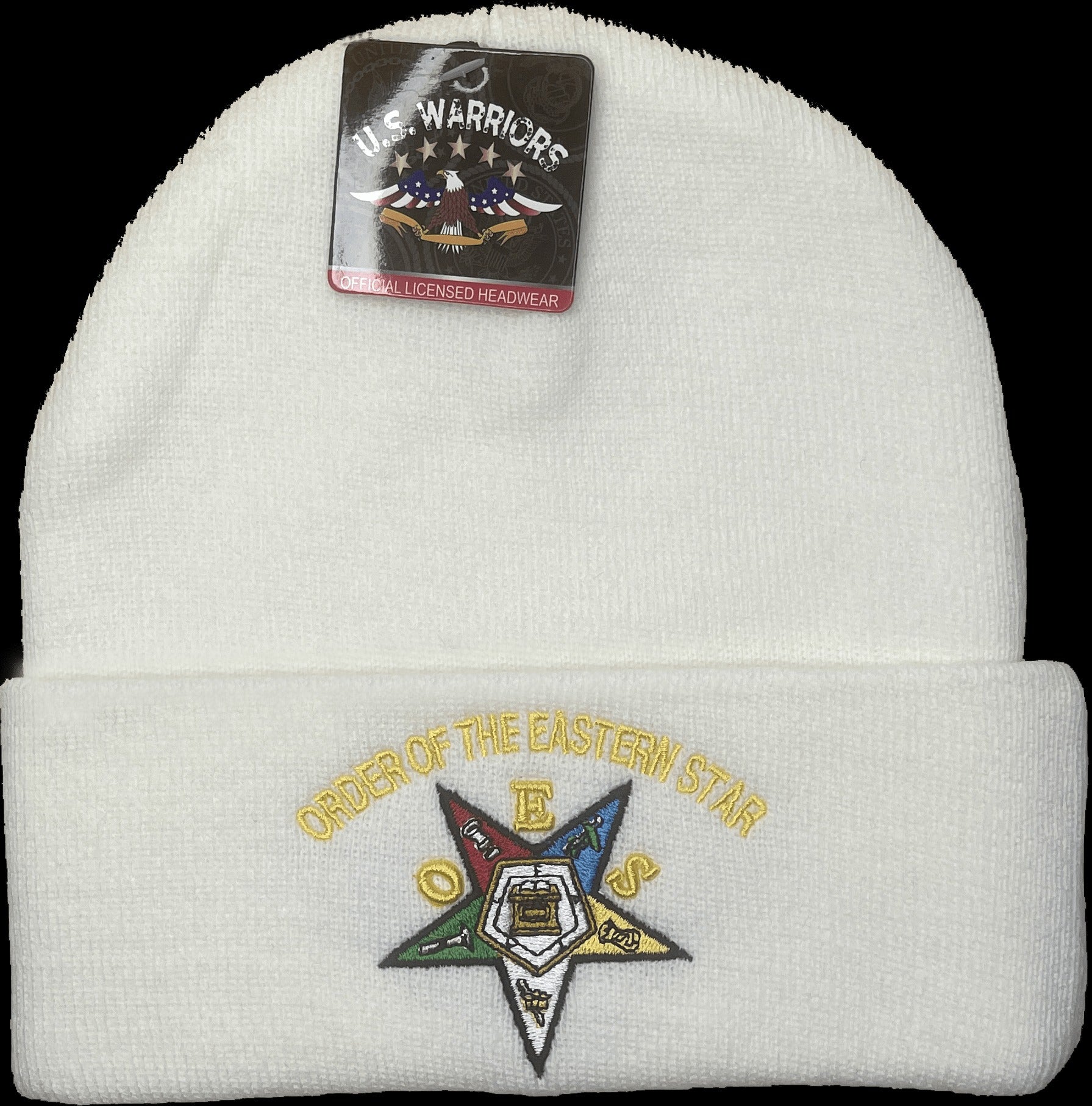OES Beanie - White Knit Fabric With Cuff - Bricks Masons