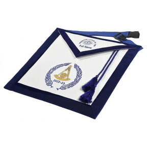 Grand Past Master Blue Lodge Apron - Blue Velvet With Hand Threaded Silk - Bricks Masons