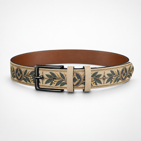 Master Mason Blue Lodge Belt - Premium Leather Gold Square & Compass With Green Acacia Leaves